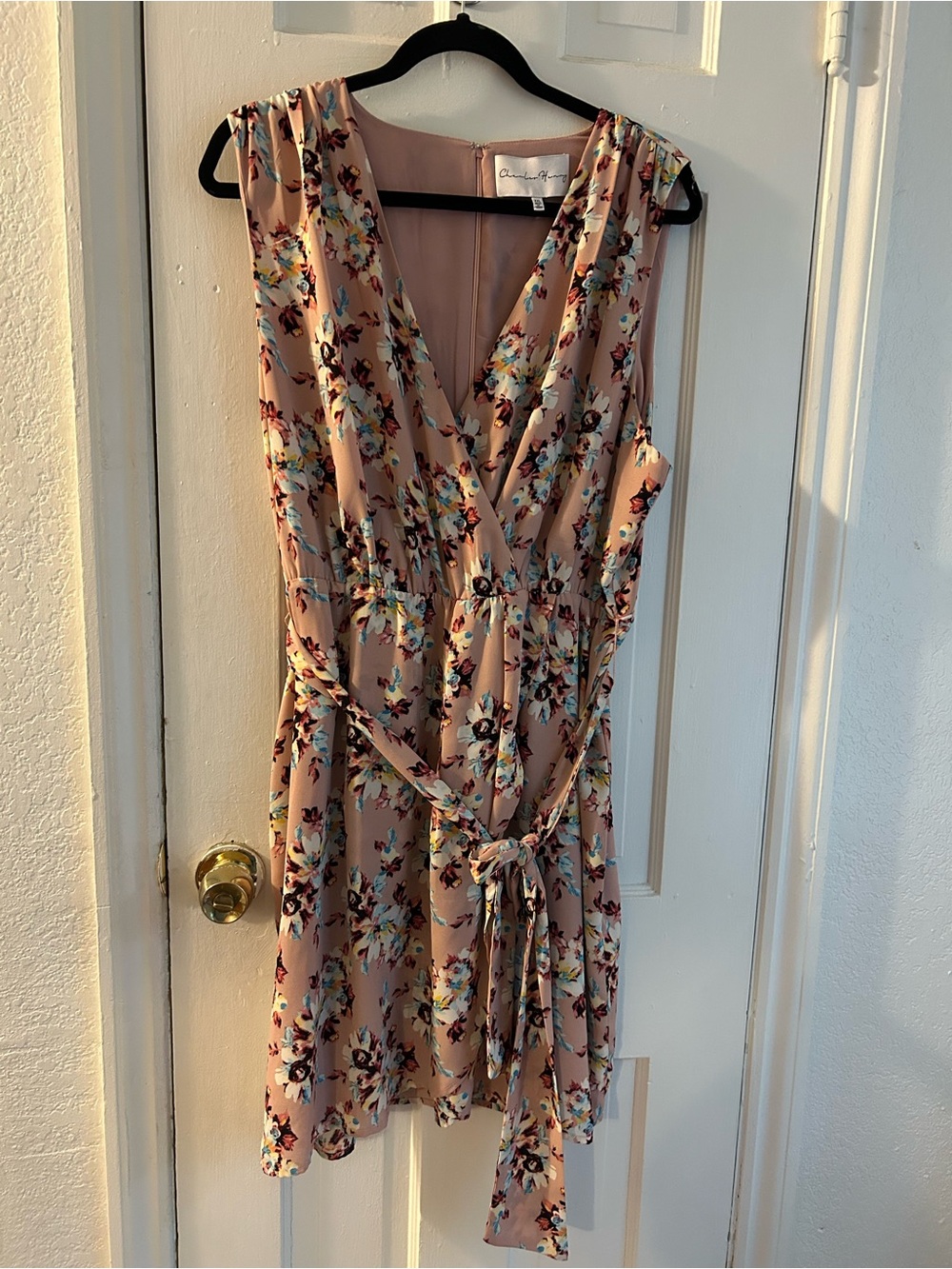 Charles Henry Floral Wrap Mini Dress - Blush Pink
